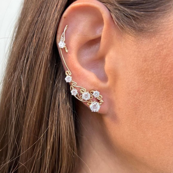 NEW!!! LUNA ear climbers two way  with CZ diamonds - 14K Gold - Picture 2 of 5